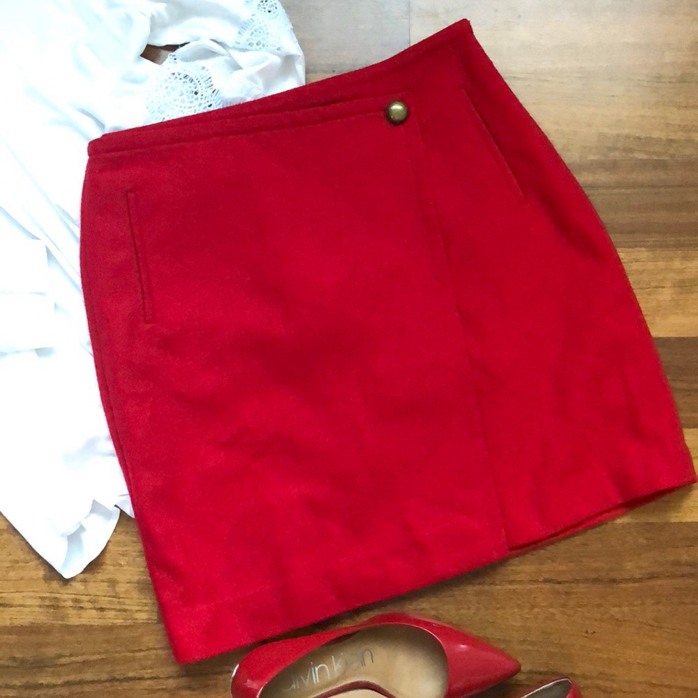 Talbots Pop Wool Twill Faux Wrap Skirt